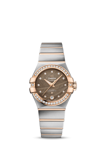 Omega 123.25.27.20.63.001 : Constellation Co-Axial 27 Brushed Stainless Steel / Red Gold / Diamond / Brown Feather
