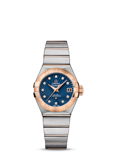 Omega 123.20.27.20.53.001 : Constellation Co-Axial 27 Brushed Stainless Steel / Red Gold / Blue Supernova