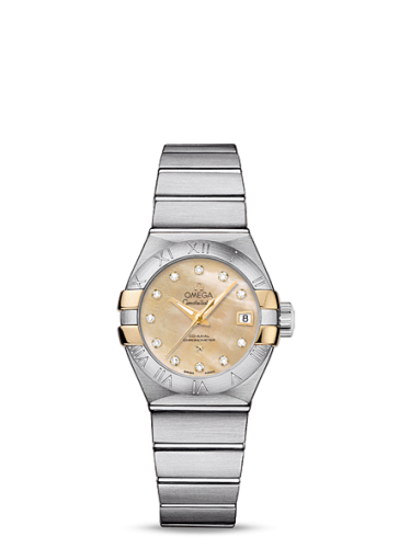 Omega 123.20.27.20.57.003 : Constellation Co-Axial 27 Brushed Stainless Steel / Yellow Gold Claws / Champagne MOP