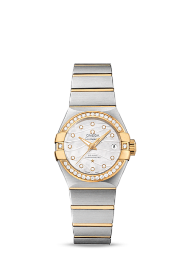 Omega 123.25.27.20.55.004 : Constellation Co-Axial 27 Brushed Stainless Steel / Yellow Gold / Diamond / Wavy MOP