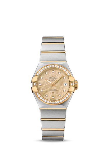 Omega 123.25.27.20.57.002 : Constellation Co-Axial 27 Brushed Stainless Steel / Yellow Gold / Diamond Bezel / Champagne MOP