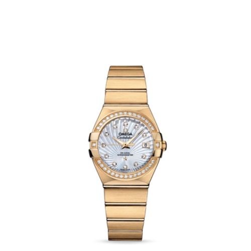 Omega 123.55.27.20.55.002 : Constellation Co-Axial 27 Brushed Yellow Gold / Diamond / MOP Supernova