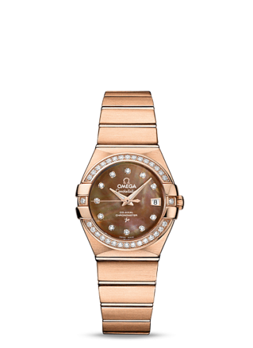 Omega 123.55.27.20.57.001 : Constellation Co-Axial 27 Brushed Red Gold / Diamond / Brown MOP