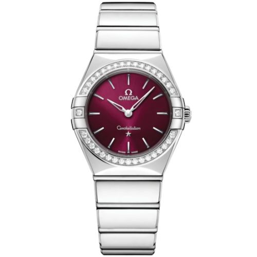 Omega 131.15.28.60.11.001 : Constellation 28 Quartz Stainless Steel -Diamond / Burgundy