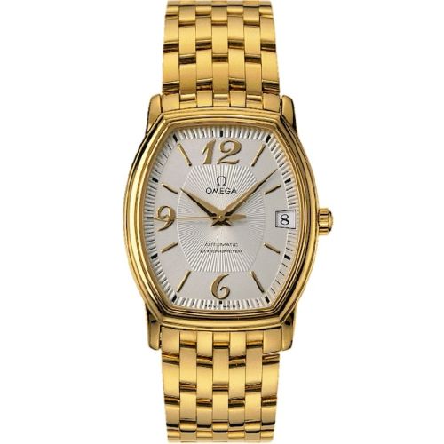 Omega 4103.31.00 : De Ville Prestige Automatic 31.2 Tonneau Yellow Gold / Silver / Bracelet