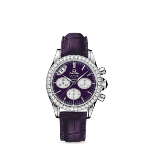Omega 422.18.35.50.10.001 : De Ville Co-Axial 35 Chronograph Stainless Steel Diamond / Purple / Strap
