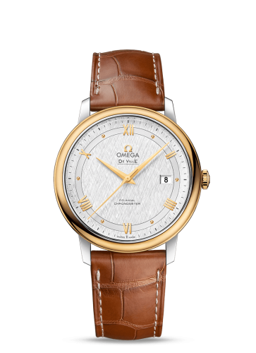 Omega 424.23.40.20.02.001 : De Ville Prestige Co-Axial 39.5 Stainless Steel / Yellow Gold / Vintage Silk Silver