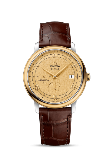 Omega 424.23.40.21.08.001 : De Ville Prestige Co-Axial 39.5 Power Reserve Stainless Steel / Yellow Gold / Vintage Champagne Silk