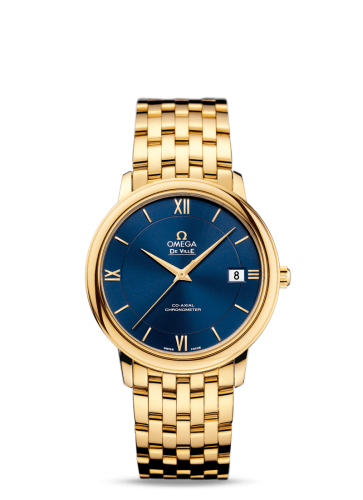 Omega 424.50.37.20.03.001 : De Ville Prestige Co-Axial 36.8 Yellow Gold / Blue / Bracelet