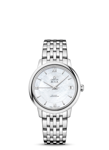 Omega 424.10.33.20.05.001 : De Ville Prestige Co-Axial 32.7 Stainless Steel / MOP / Bracelet