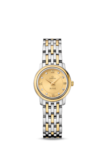 Omega 424.20.24.60.58.001 : De Ville  Prestige Quartz Ladies 24.5 Stainless Steel / Yellow Gold / Champagne  / Bracelet