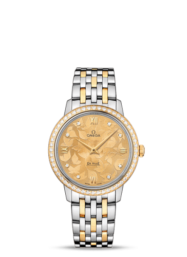 Omega 424.25.33.60.58.001 : De Ville Prestige Quartz 32.7 Butterfly Stainless Steel / Yellow Gold / Diamond / Bracelet