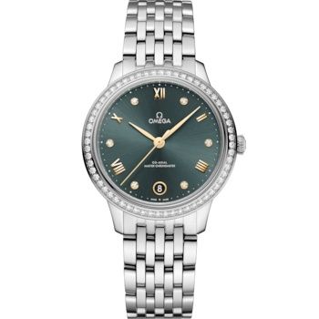 Omega 434.15.34.20.60.001 : De Ville Master Chronometer 34 Stainless Steel - Diamond / Green / Bracelet