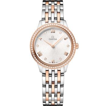 Omega 434.25.28.60.52.001 : De Ville Quartz 27.5 Stainless Steel - Sedna Gold - Diamond / Silver / Bracelet