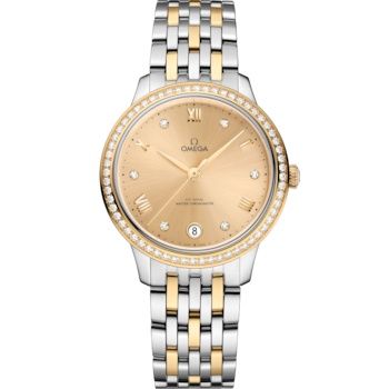 Omega 434.25.34.20.58.001 : De Ville Master Chronometer 34 Stainless Steel - Yellow Gold - Diamond / Champagne / Bracelet