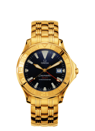 Omega 2134.80.00 : Seamaster Diver 300M Automatic 41 GMT Yellow Gold / Blue / Bracelet