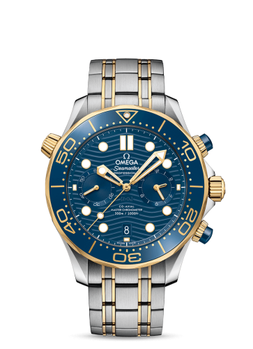 Omega 210.20.44.51.03.001 : Seamaster Diver 300M Master Co-Axial 44 Chronograph Stainless Steel / Yellow Gold / Blue / Bracelet