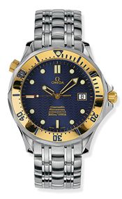 Omega 2432.80.00 : Seamaster Diver 300M Automatic 41 Stainless Steel / Yellow Gold / Blue / Bracelet