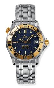 Omega 2462.80.00 : Seamaster Diver 300M Quartz 36.25 Stainless Steel / Yellow Gold / Blue / Bracelet