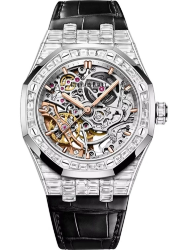 Audemars Piguet 15469BC.ZZ.D001CR.01 : Royal Oak 37 Double Balance Wheel Openworked  White Gold - Baguette / Strap