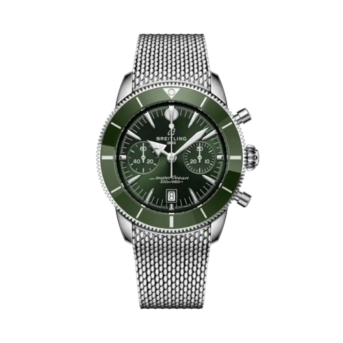 Breitling AB0156361L1A1 : Superocean Heritage B01 Chronograph 42 Stainless Steel / Green / Milanese