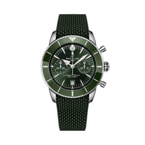 Breitling AB0156361L1S1 : Superocean Heritage B01 Chronograph 42 Stainless Steel / Green / Rubber