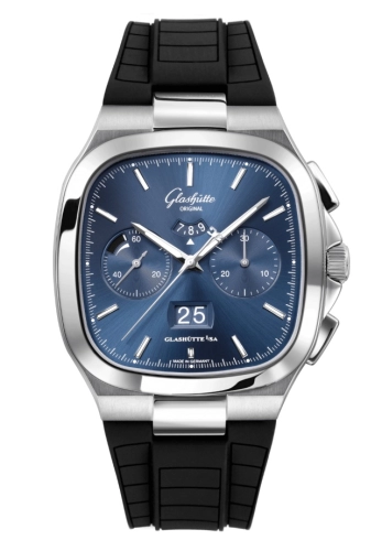 Glashütte Original 1-37-02-08-02-63 : Seventies Chronograph Panorama Date Blue / Rubbe r - Folding