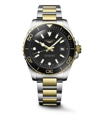 Longines L3.769.3.56.7 : Hydroconquest Quartz 42 Stainless Steel - Yellow Gold / Black / Bracelet