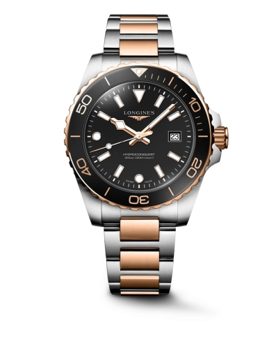 Longines L3.769.3.58.7 : Hydroconquest Quartz 42 Stainless Steel - Red Gold / Black / Bracelet