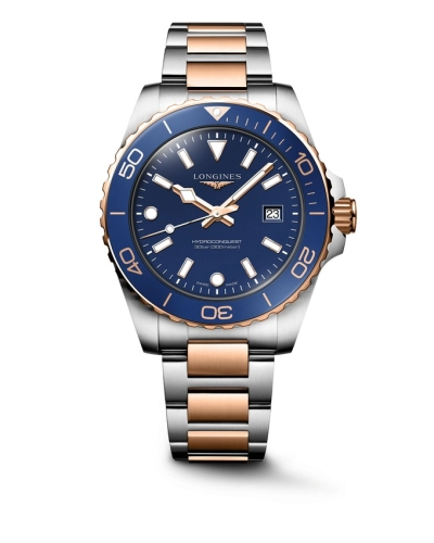 Longines L3.769.3.98.7 : Hydroconquest Quartz 42 Stainless Steel - Red Gold / Blue / Bracelet
