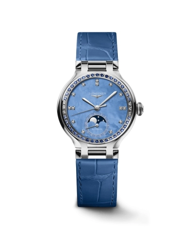 Longines L8.126.0.97.2 : PrimaLuna 34 Automatic Moonphase Stainless Steel / Blue MOP