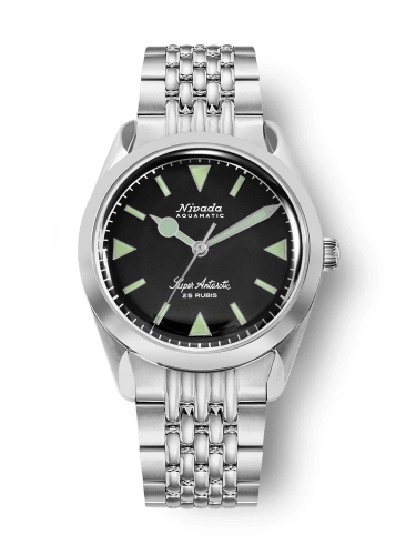 Nivada Grenchen 32026A04 : Super Antarctic Black - Green Luminova / Stainless Steel / Beads of Rice