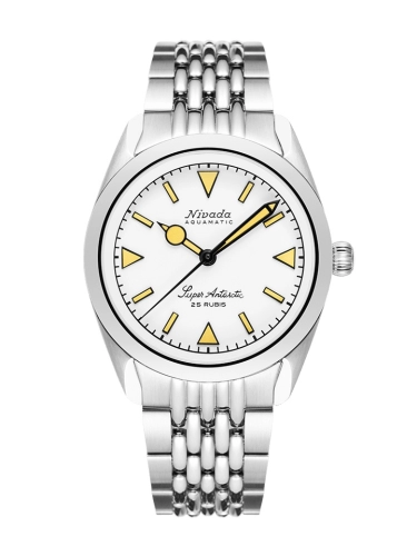 Nivada Grenchen 32064A04 : Super Antarctic White - Yellow Luminova / Stainless Steel / Beads of Rice