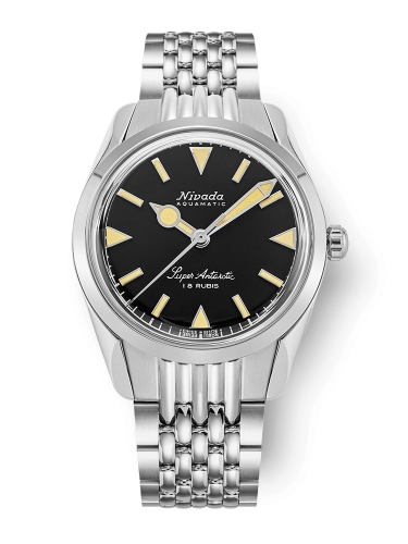 Nivada Grenchen 35013M04 : Super Antarctic 35 Black - Beige Luminova / Stainless Steel / Beads of Rice