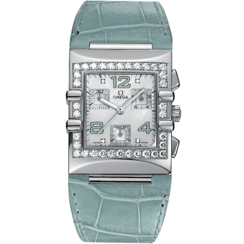 Omega 1847.74.41 : Constellation Quadra Quartz 28 Chronograph Stainless Steel / Diamond / MOP/ Alligator