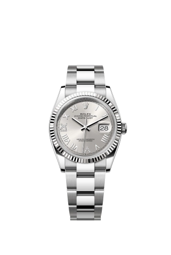 Rolex 126234-0068 : Datejust 36 Stainless Steel - Fluted / Silver Roman Diamond / Oyster