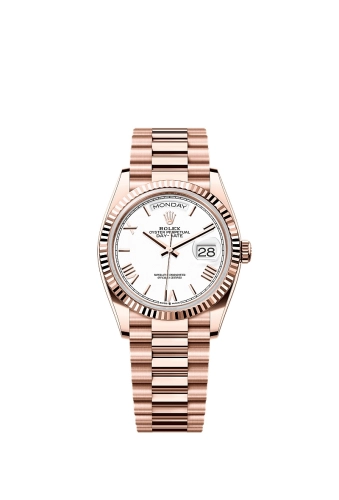 Rolex 128235-0070 : Day-Date 36 Everose Gold / Fluted / White - Roman / President
