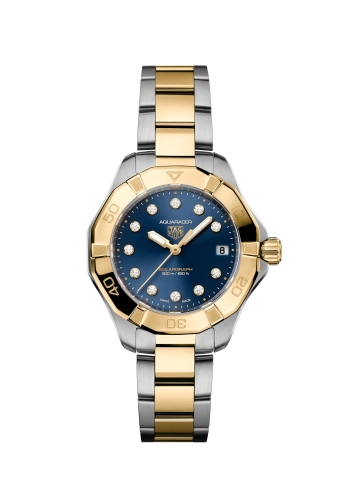 TAG Heuer WBP1323.BB0004 : Aquaracer Professional 200 Solargraph 34 Stainless Steel - Yellow Gold / Blue - Diamond
