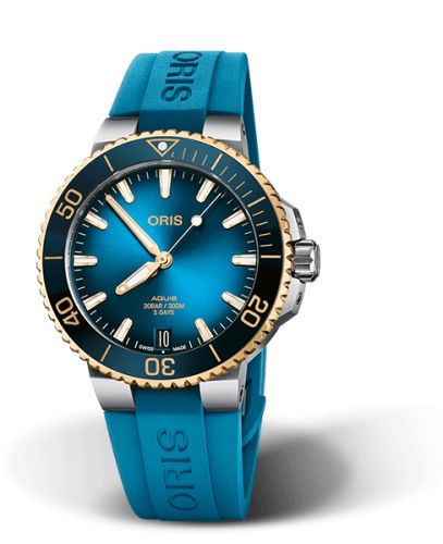 Oris 01 400 7769 6355-07 4 22 75FC : Aquis Date Calibre 400 41.5 Stainless Steel - Yellow Gold / Blue / Rubber