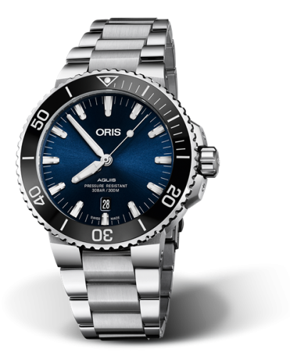 Oris 01 733 7730 4135-07 8 24 05PEB : Aquis Date 43 Stainless Steel / Blue / Bracelet