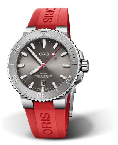 Oris 01 733 7730 4153-07 4 24 66EB : Aquis Date 43.5 Relief Stainless Steel / Grey / Rubber