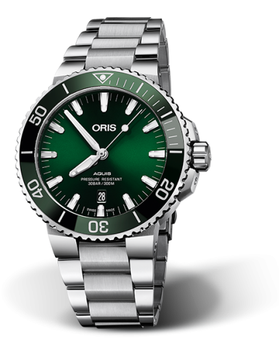 Oris 01 733 7730 4157-07 8 24 05PEB : Aquis Date 43 Stainless Steel / Green / Bracelet