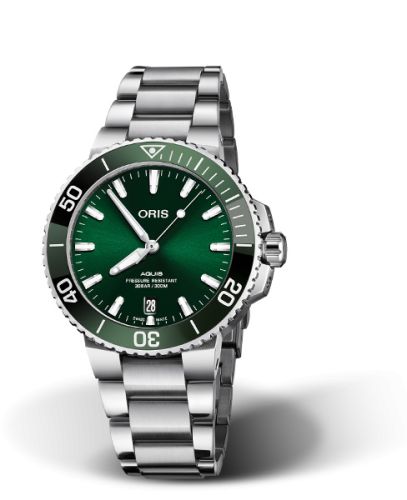 Oris 01 733 7732 4157-07 8 21 05PEB : Aquis Date 39.5 Stainless Steel / Green / Bracelet