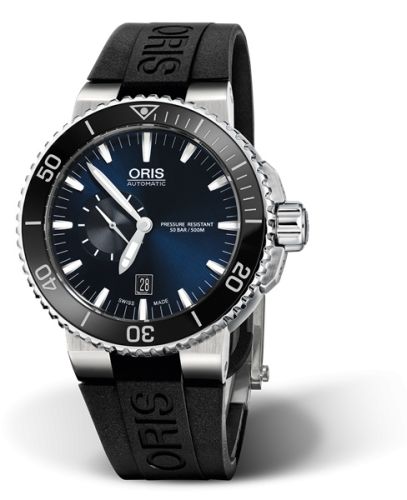 Oris 01 743 7673 4135-07 4 26 34EB : Aquis Small Seconds Date 46 Stainless Steel / Blue / Rubber