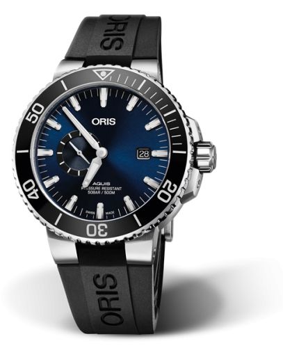 Oris 01 743 7733 4135-07 4 24 64EB : Aquis Small Seconds Date 45.5 Stainless Steel / Blue / Rubber