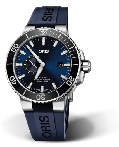Oris 01 743 7733 4135-07 4 24 65EB : Aquis Small Seconds Date 45.5 Stainless Steel / Blue / Rubber
