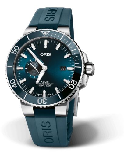 Oris 01 743 7733 4155-07 4 24 69EB : Aquis Small Seconds Date 45.5 Stainless Steel / Blue / Rubber