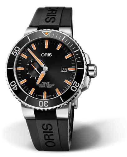 Oris 01 743 7733 4159-07 4 24 64EB : Aquis Small Seconds Date 45.5 Stainless Steel / Black / Rubber