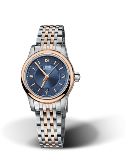 Oris 01 561 7650 4335-07 8 14 63 : Classic Date Lady 28.5 Stainless Steel - Rose Gold / Blue / Bracelet