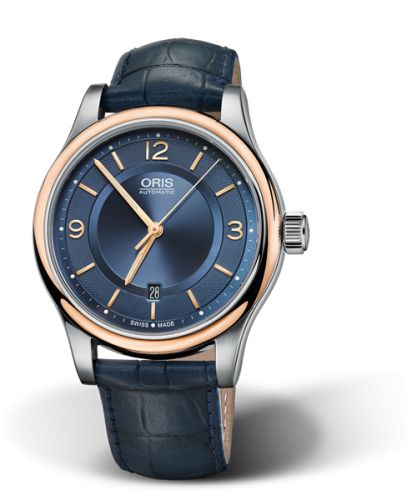 Oris 01 733 7594 4335-07 5 20 85 : Classic Date 42 Stainless Steel - Rose Gold / Blue